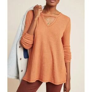 Anthropologie T.La Top Casual Long Sleeve Waffle Knit Oversized Side Slits Small